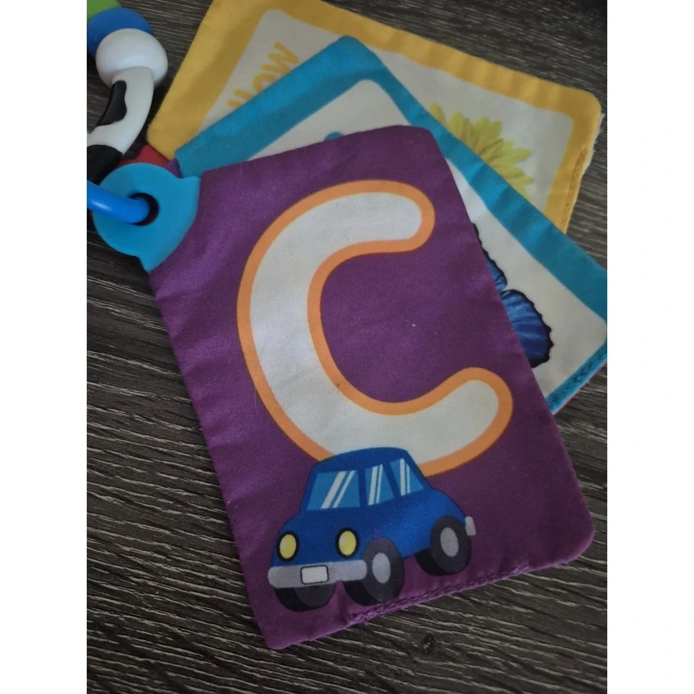 BABY EINSTEIN Take Along Discovery Cards Clip-on 10 Images Crinkle Teether Toy.